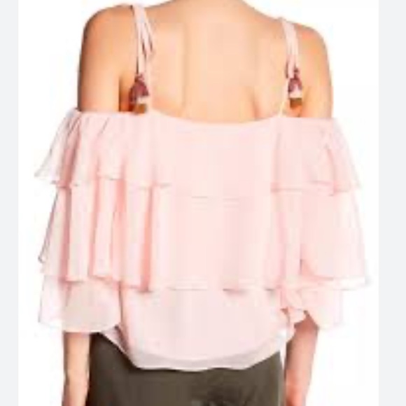 Rebecca Minkoff Dena Tiered Cold-Shoulder Light Pink Top - Picture 3 of 12